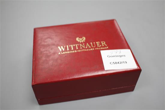 A gentlemans 1940s Art Deco 10k gold filled Longines Wittnauer manual wind wrist watch